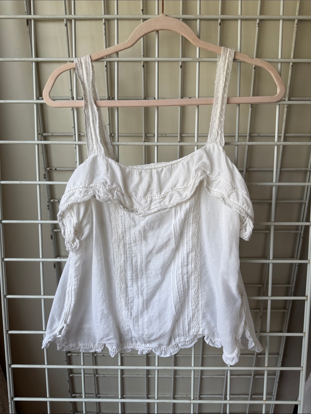 Zadig & Voltaire White Lace-Trim Cotton Linen Tank Top Size Medium